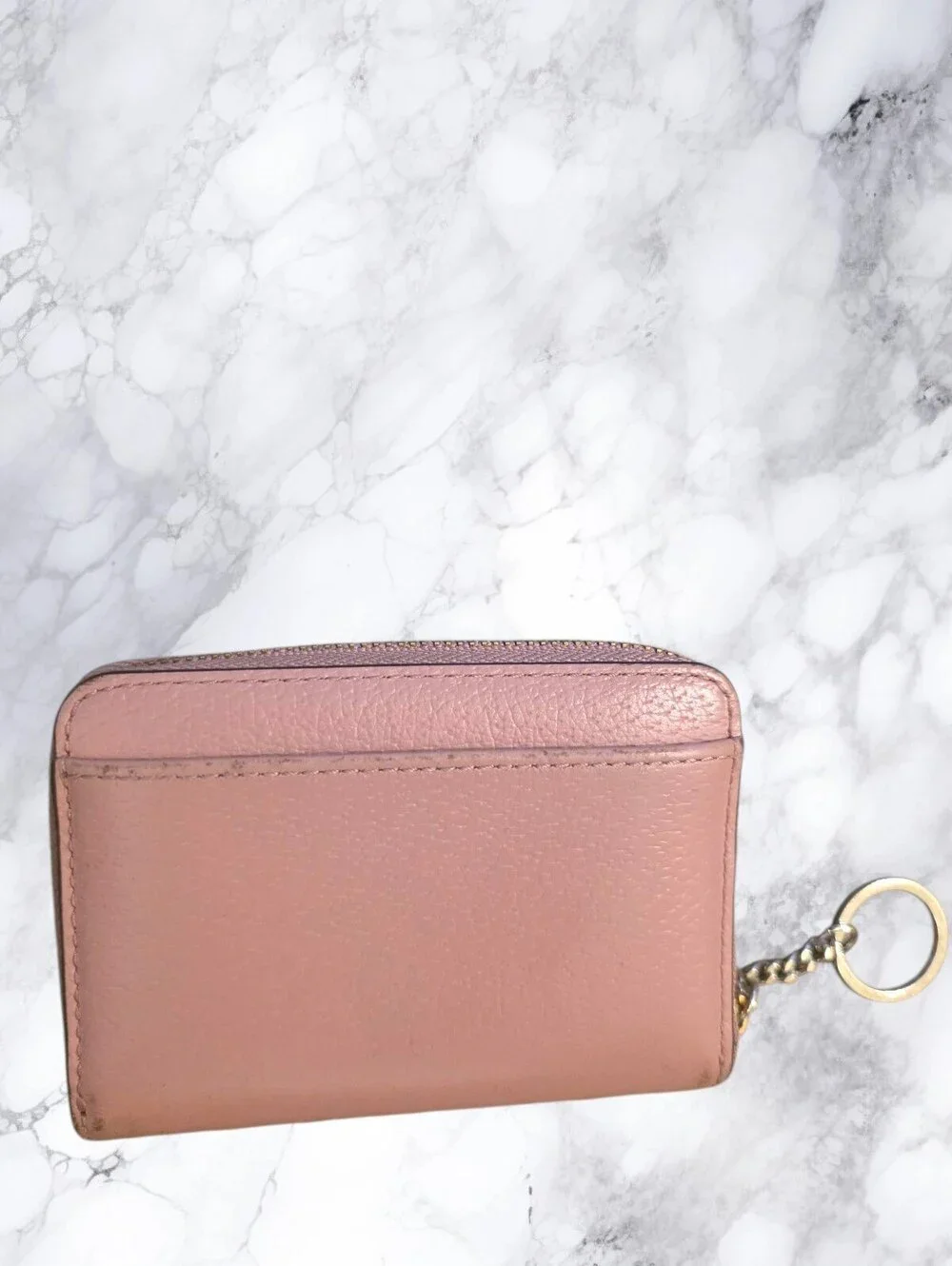 Kate Spade Mauve Pink Leather Zip Around Compact Wallet Keyholder LeatherGold